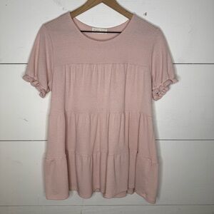 Perfect Peach • Blush Ruffle Sleeve Women's Blouse Size Large